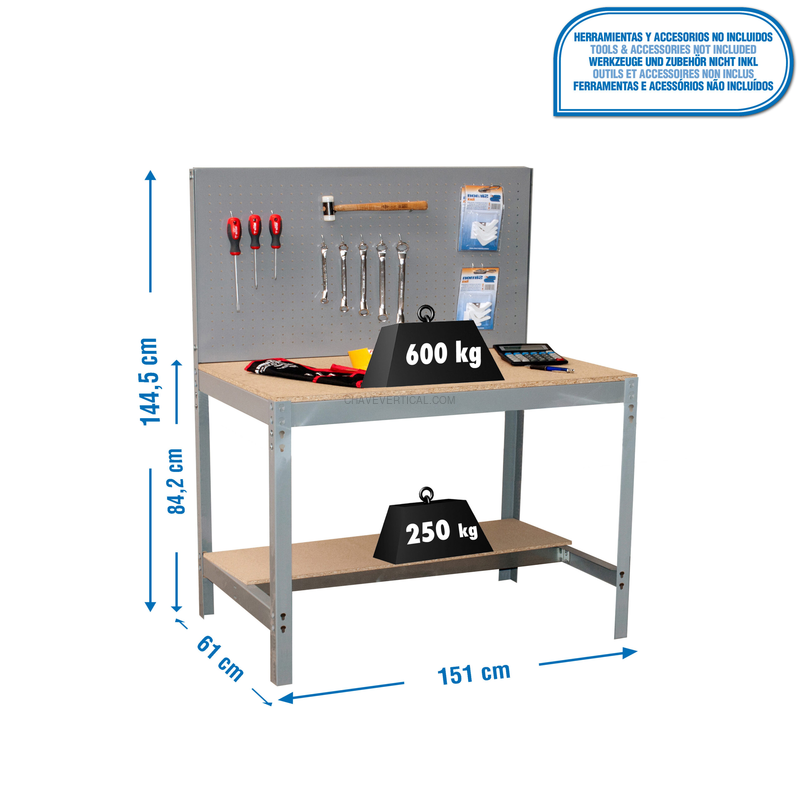Bancada de Trabalho SIMONWORK BT2 1500 Cinzento/Madeira - 1445 x 1510 x 610 mm