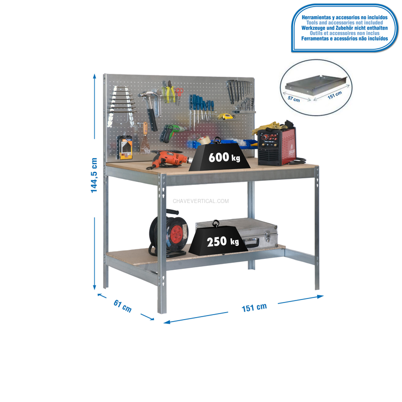 Bancada de Trabalho SIMONWORK BT2 1500 Galvanizado/Madeira - 1445 x 1510 x 610 mm