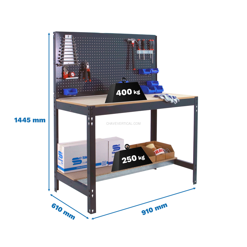 Bancada de Trabalho SIMONWORK BT2 900 Antracite/Madeira - 1445 x 910 x 610 mm