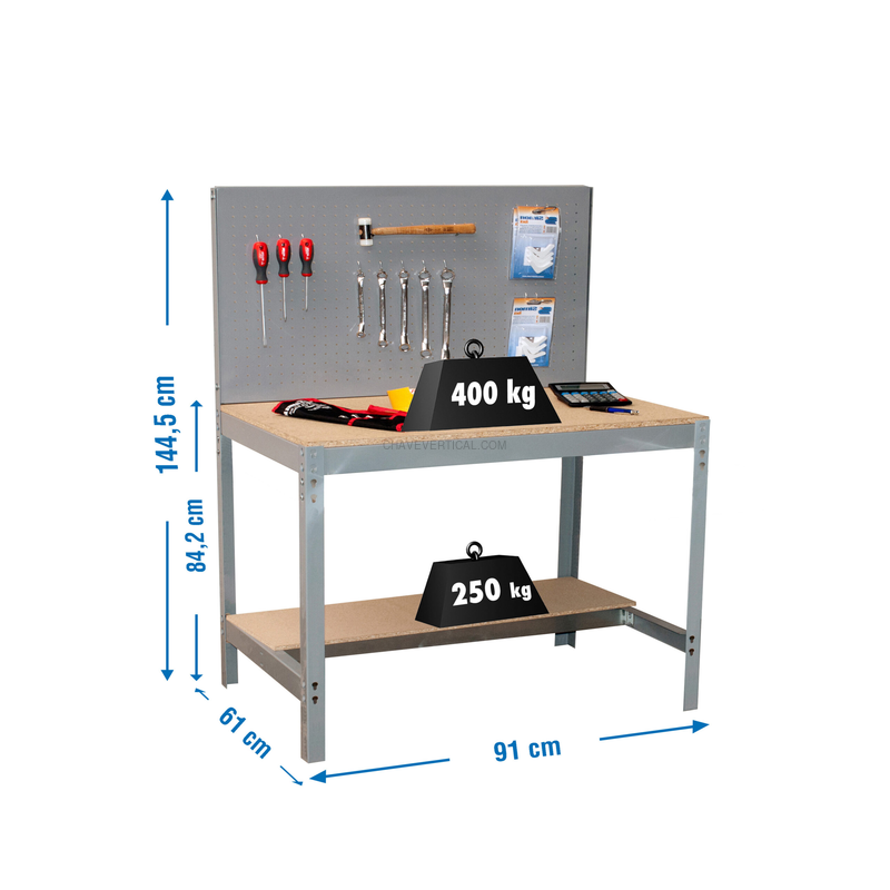 Bancada de Trabalho SIMONWORK BT2 900 Cinzento/Madeira - 1445 x 910 x 610 mm