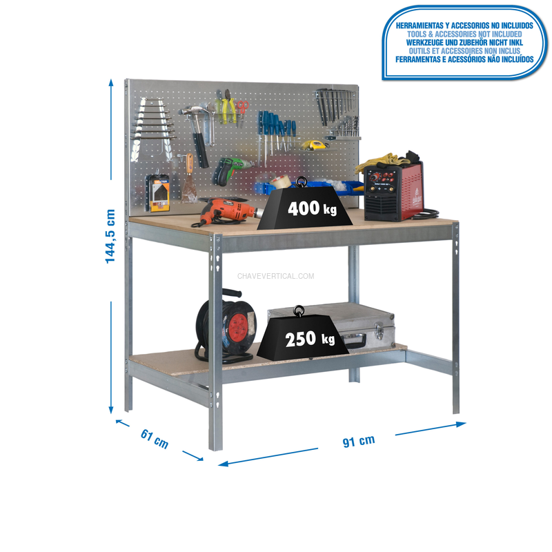 Bancada de Trabalho SIMONWORK BT2 900 Galvanizado/Madeira - 1445 x 910 x 610 mm
