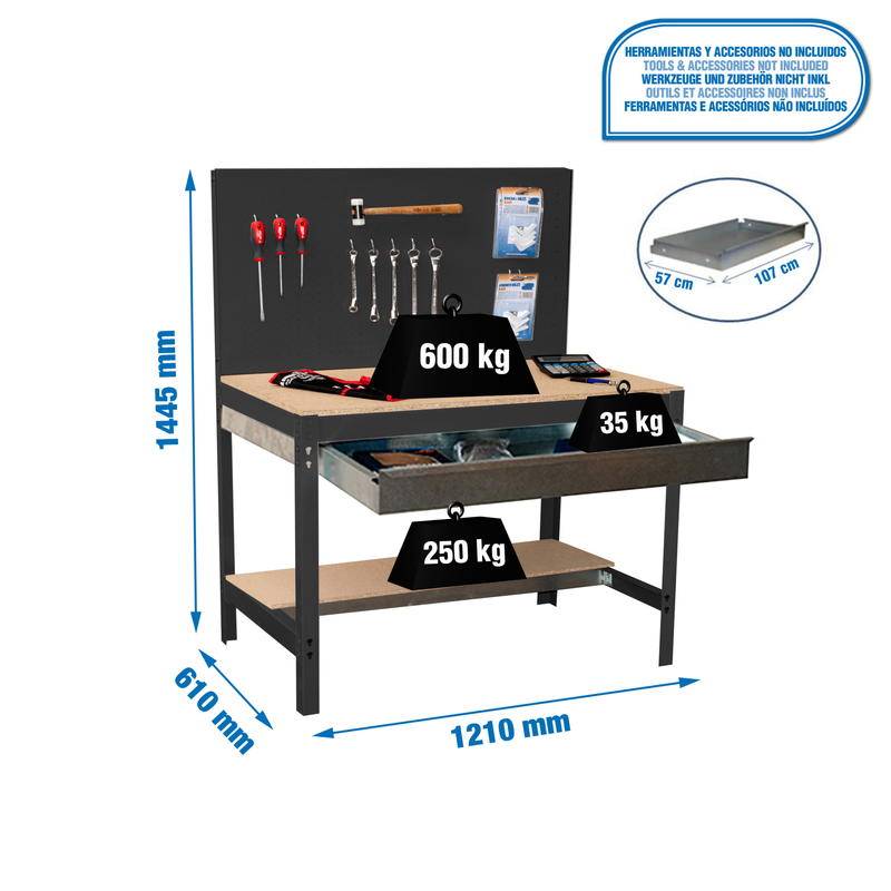 Bancada de Trabalho SIMONWORK BT2 BOX 1200 Antracite/Madeira - 1445 x 1210 x 610 mm