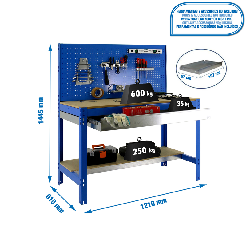 Bancada de Trabalho SIMONWORK BT2 BOX 1200 AZUL/Madeira - 1445 x 1210 x 610 mm