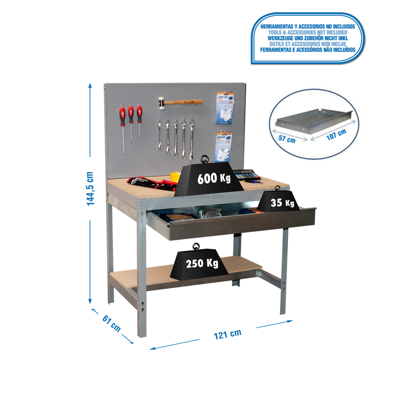 Bancada de Trabalho SIMONWORK BT2 BOX 1200 Cinzento/Madeira - 1445 x 1210 x 610 mm