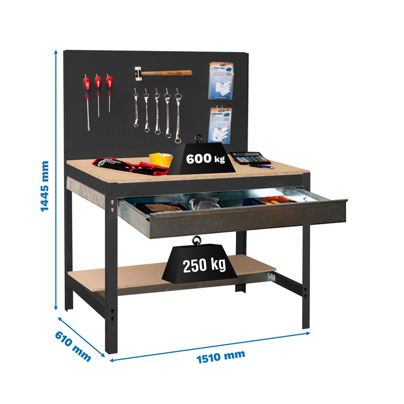Bancada de Trabalho SIMONWORK BT2 BOX 1500 Antracite/Madeira - 1445 x 1510 x 610 mm