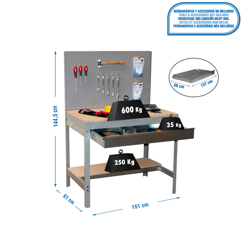 Bancada de Trabalho SIMONWORK BT2 BOX 1500 Cinzento/Madeira - 1445 x 1510 x 610 mm