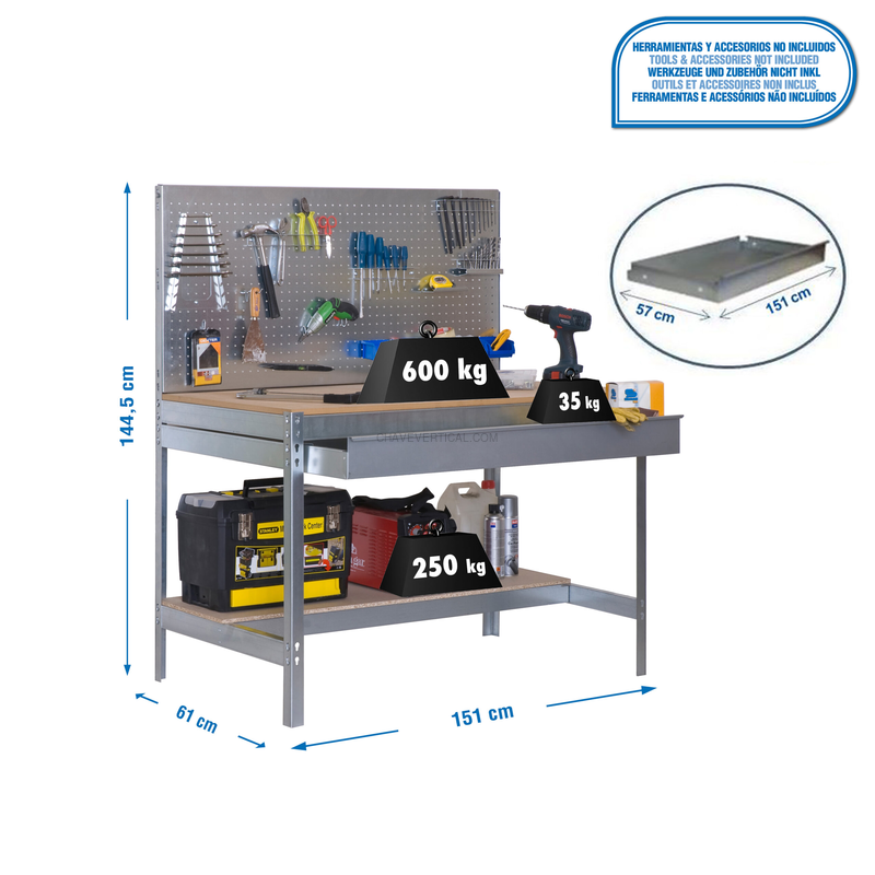 Bancada de Trabalho SIMONWORK BT2 BOX 1500 Galvanizado/Madeira - 1445 x 1510 x 610 mm