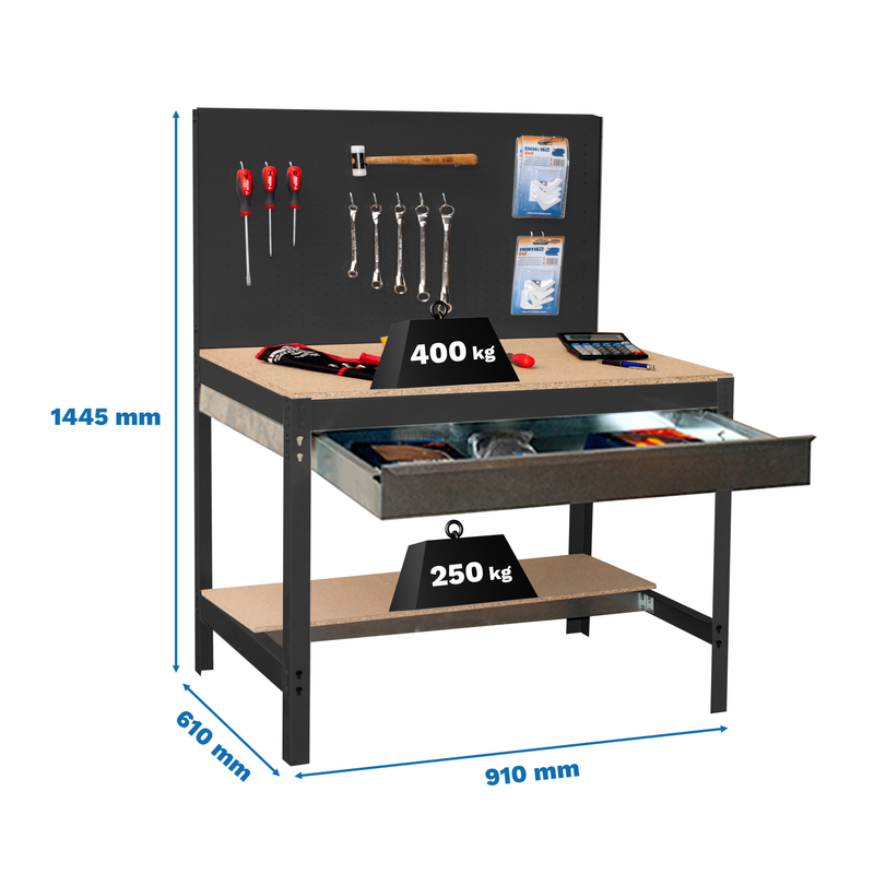 Bancada de Trabalho SIMONWORK BT2 BOX 900 Antracite/Madeira - 1445 x 910 x 610 mm