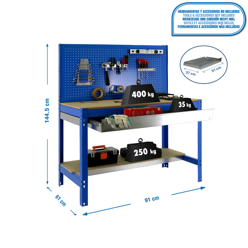 Bancada de Trabalho SIMONWORK BT2 BOX 900 AZUL/Madeira - 1445 x 910 x 610 mm