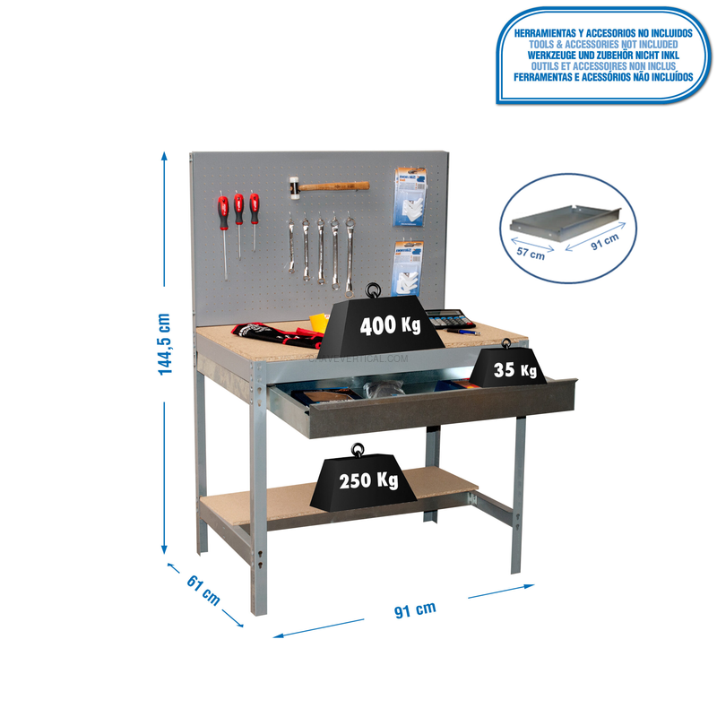 Bancada de Trabalho SIMONWORK BT2 BOX 900 Cinzento/Madeira - 1445 x 910 x 610 mm