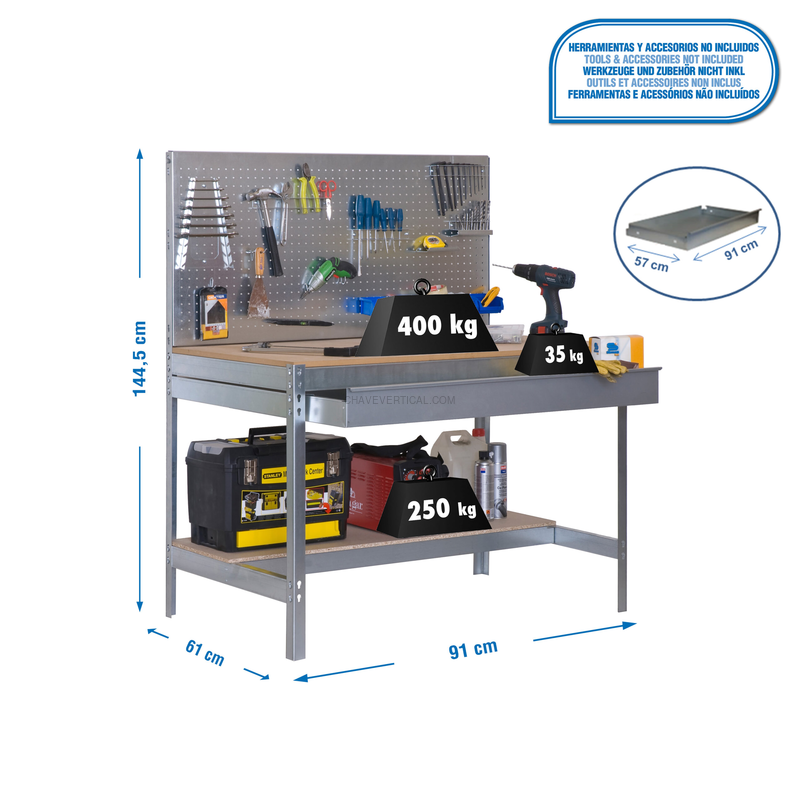 Bancada de Trabalho SIMONWORK BT2 BOX 900 Galvanizado/Madeira - 1445 x 910 x 610 mm