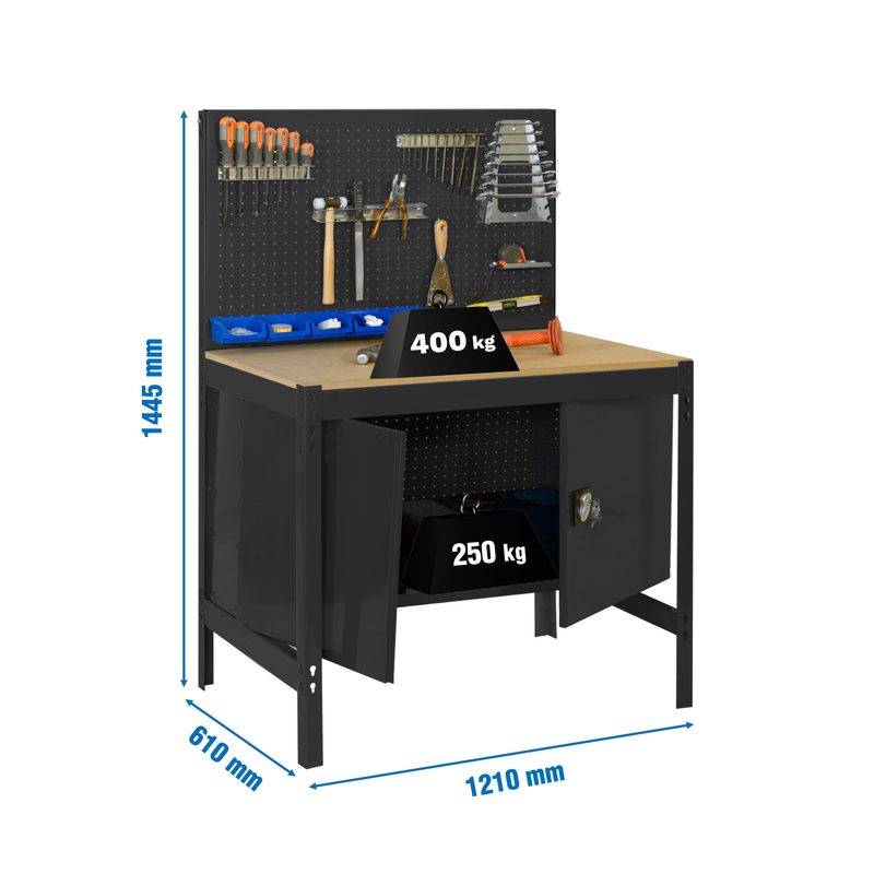 Bancada de Trabalho SIMONWORK BT2 CABINET 1200 Antracite/Madeira - 1445 x 1210 x 610 mm