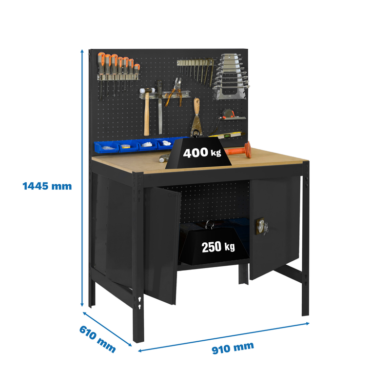Bancada de Trabalho SIMONWORK BT2 CABINET 900 Antracite/Madeira - 1445 x 910 x 610 mm