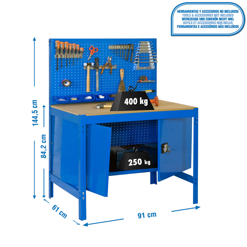 Bancada de Trabalho SIMONWORK BT2 CABINET 900 AZUL/Madeira - 1445 x 910 x 610 mm