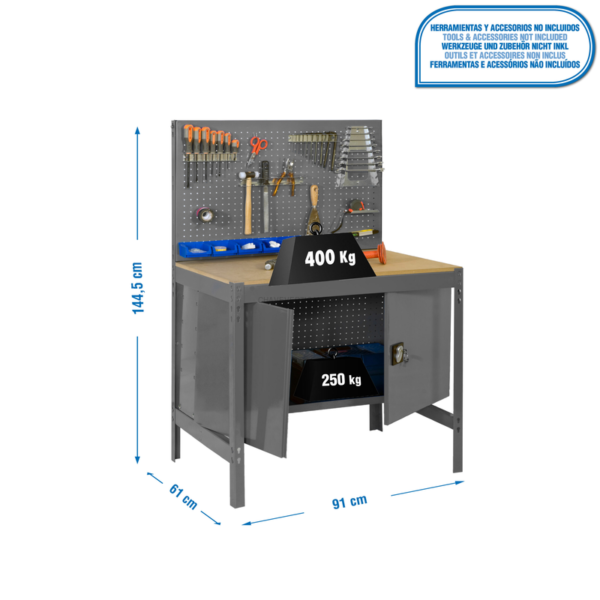 Bancada de Trabalho SIMONWORK BT2 CABINET 900 Cinzento/Madeira - 1445 x 910 x 610 mm