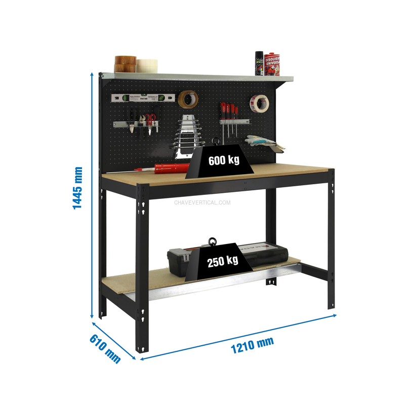 Bancada de Trabalho SIMONWORK BT3 1200 Antracite/Madeira - 1445 x 1210 x 610 mm