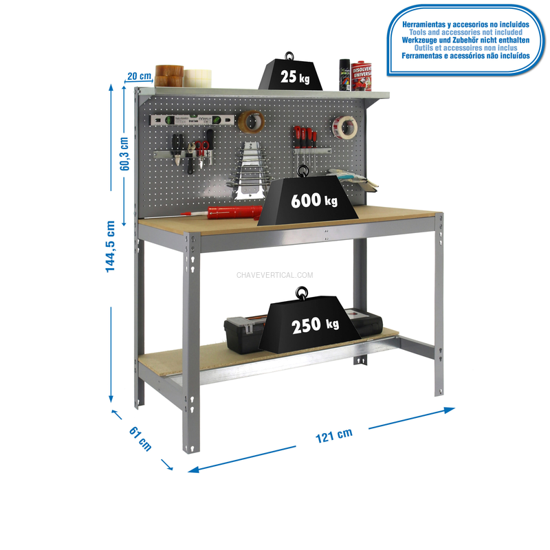 Bancada de Trabalho SIMONWORK BT3 1200 Cinzento/Madeira - 1445 x 1210 x 610 mm