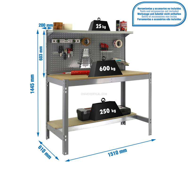 Bancada de Trabalho SIMONWORK BT3 1500 Cinzento/Madeira - 1445 x 1510 x 610 mm