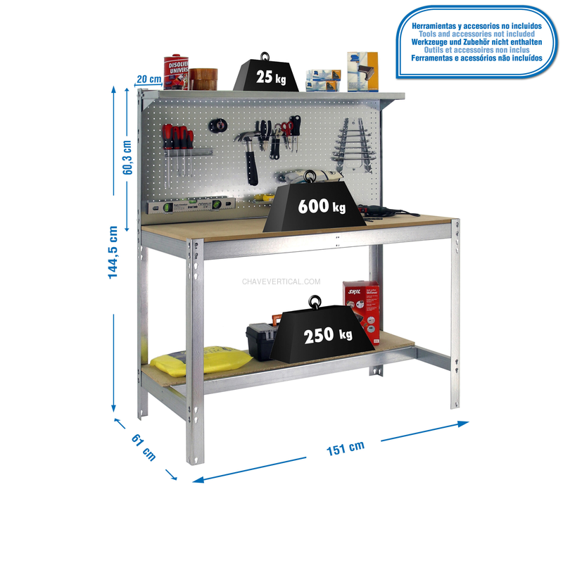 Bancada de Trabalho SIMONWORK BT3 1500 Galvanizado/Madeira - 1445 x 1510 x 610 mm