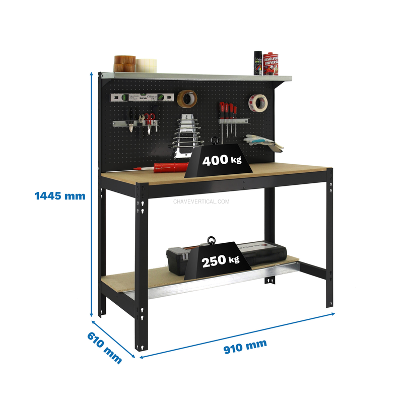 Bancada de Trabalho SIMONWORK BT3 900 Antracite/Madeira - 1445 x 910 x 610 mm