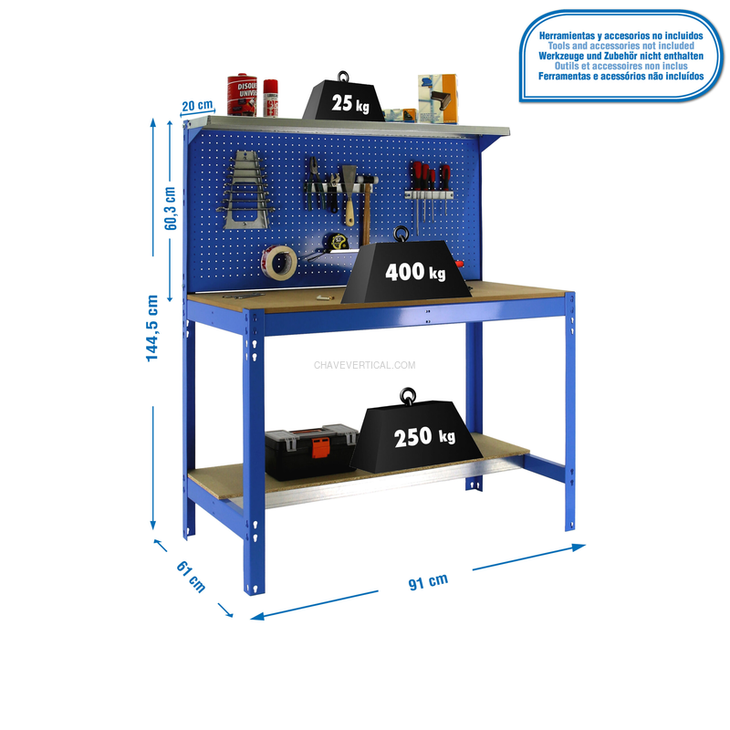 Bancada de Trabalho SIMONWORK BT3 900 AZUL/Madeira - 1445 x 910 x 610 mm