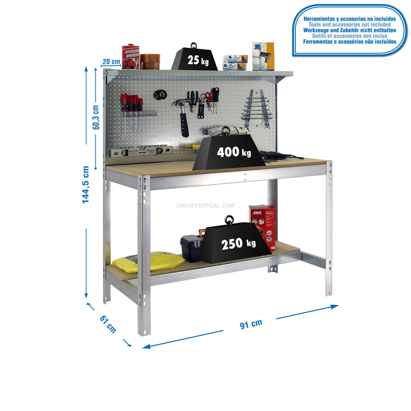 Bancada de Trabalho SIMONWORK BT3 900 Galvanizado/Madeira - 1445 x 910 x 610 mm