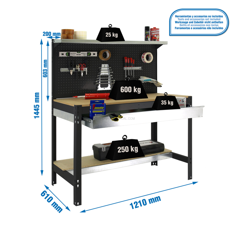 Bancada de Trabalho SIMONWORK BT3 BOX 1200 Antracite/Madeira - 1445 x 1210 x 610 mm