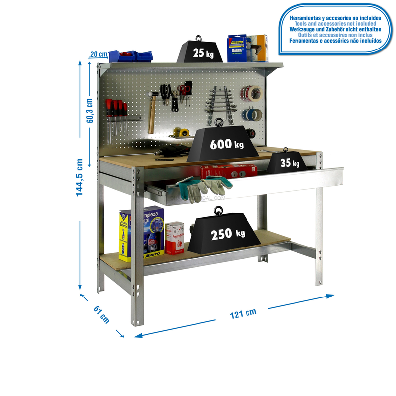 Bancada de Trabalho SIMONWORK BT3 BOX 1200 Galvanizado/Madeira - 1445 x 1210 x 610 mm