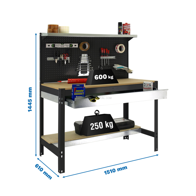 Bancada de Trabalho SIMONWORK BT3 BOX 1500 Antracite/Madeira - 1445 x 1510 x 610 mm