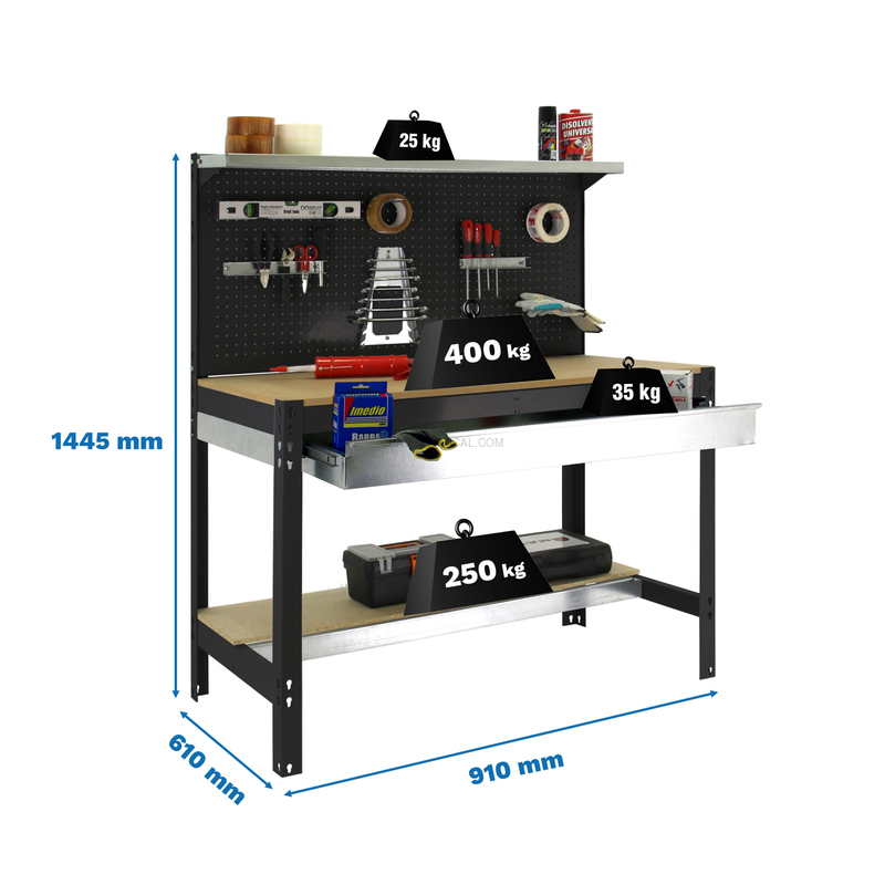 Bancada de Trabalho SIMONWORK BT3 BOX 900 Antracite/Madeira - 1445 x 910 x 610 mm