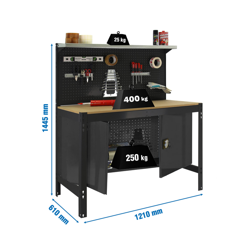 Bancada de Trabalho SIMONWORK BT3 CABINET 1200 Antracite/Madeira - 1445 x 1210 x 610 mm