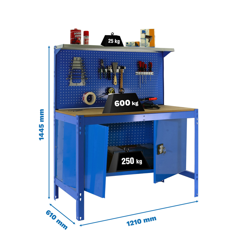 Bancada de Trabalho SIMONWORK BT3 CABINET 1200 AZUL/Madeira - 1445 x 1210 x 610 mm