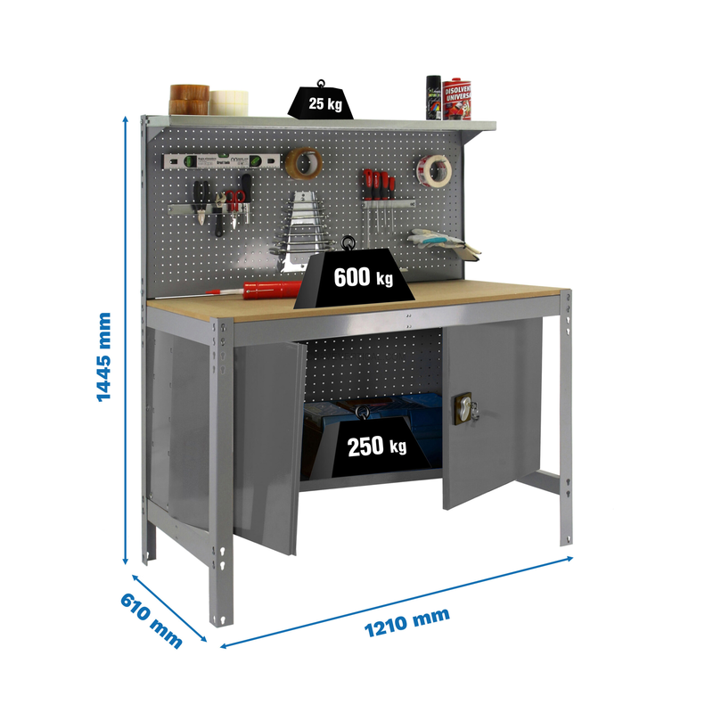 Bancada de Trabalho SIMONWORK BT3 CABINET 1200 Cinzento/Madeira - 1445 x 1210 x 610 mm