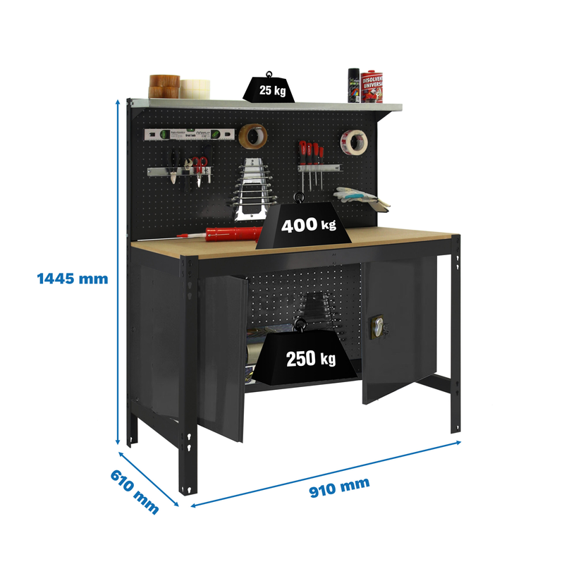 Bancada de Trabalho SIMONWORK BT3 CABINET 900 Antracite/Madeira - 1445 x 910 x 610 mm