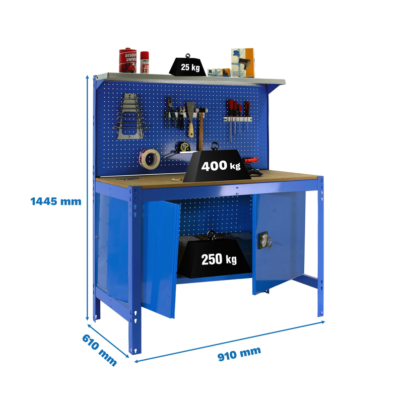 Bancada de Trabalho SIMONWORK BT3 CABINET 900 AZUL/Madeira - 1445 x 910 x 610 mm