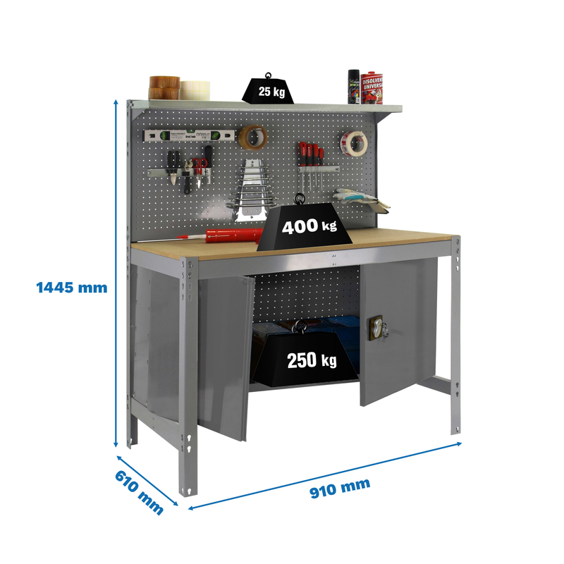 Bancada de Trabalho SIMONWORK BT3 CABINET 900 Cinzento/Madeira - 1445 x 910 x 610 mm