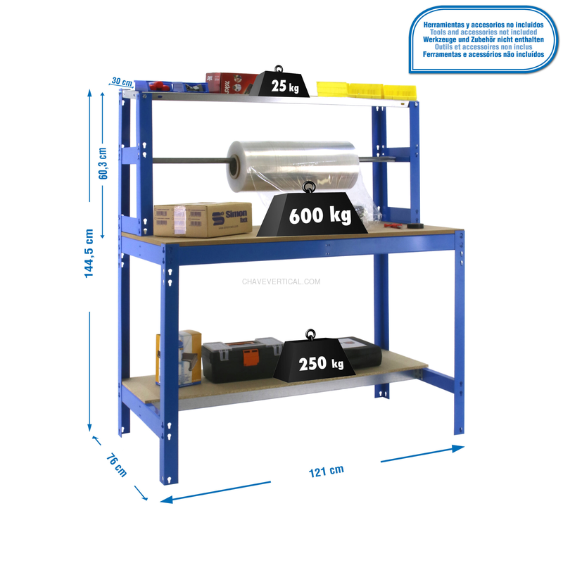 Bancada de Trabalho SIMONWORK BT4 1200 AZUL/Madeira - 1445 x 1210 x 760 mm