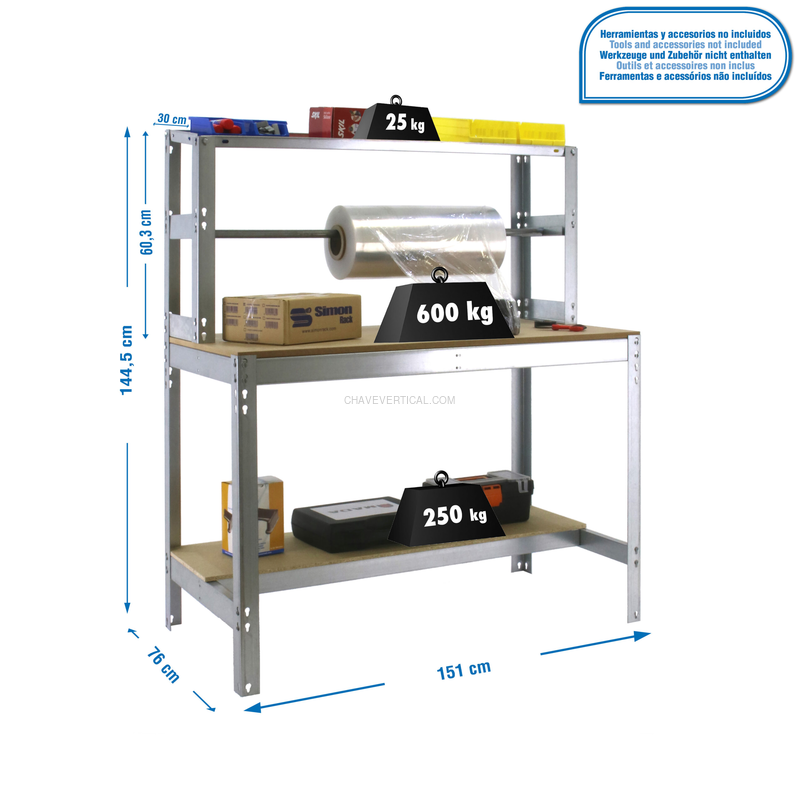 Bancada de Trabalho SIMONWORK BT4 1500 Galvanizado/Madeira - 1445 x 1510 x 760 mm