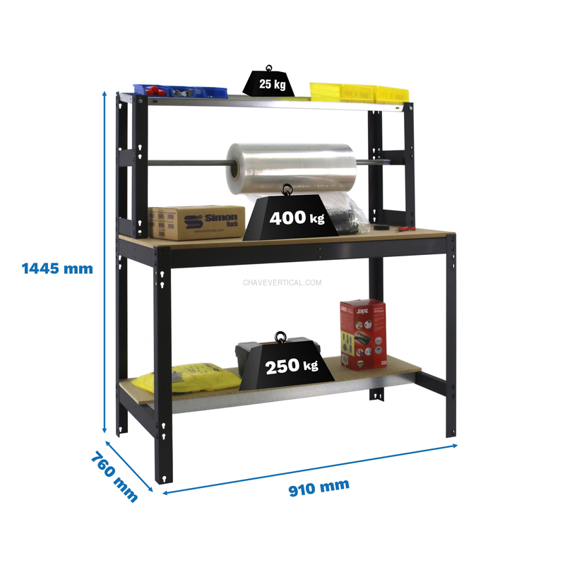 Bancada de Trabalho SIMONWORK BT4 900 Antracite/Madeira - 1445 x 910 x 760 mm