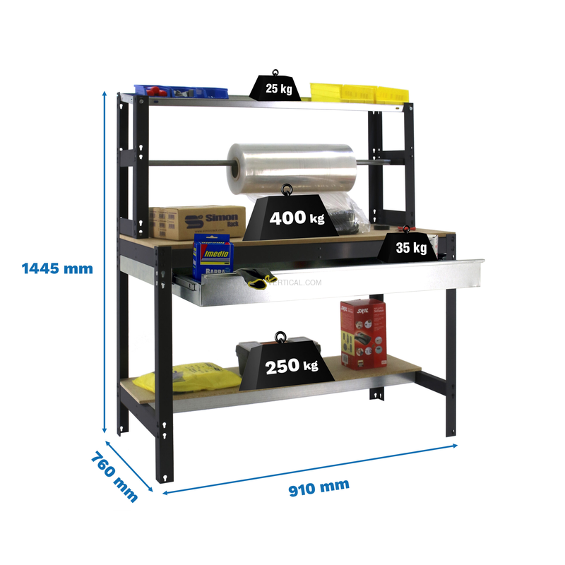 Bancada de Trabalho SIMONWORK BT4 BOX 900 Antracite/Madeira - 1445 x 910 x 760 mm