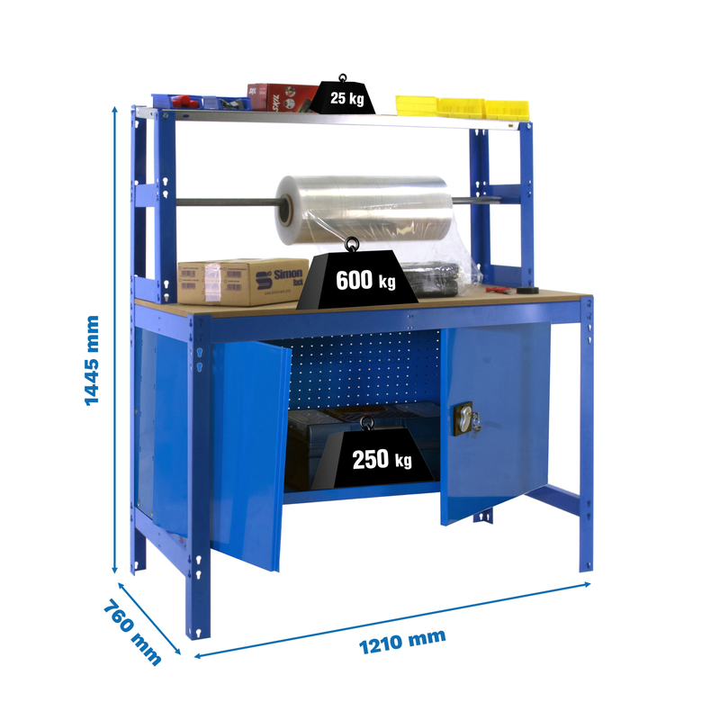 Bancada de Trabalho SIMONWORK BT4 CABINET 1200 AZUL/Madeira - 1445 x 1210 x 760 mm