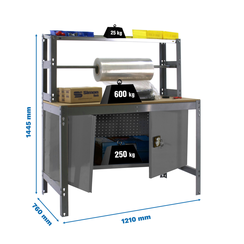 Bancada de Trabalho SIMONWORK BT4 CABINET 1200 Cinzento/Madeira - 1445 x 1210 x 760 mm