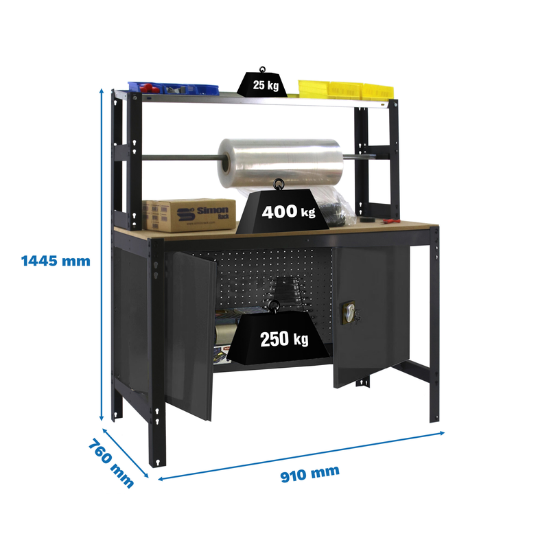 Bancada de Trabalho SIMONWORK BT4 CABINET 900 Antracite/Madeira - 1445 x 910 x 760 mm
