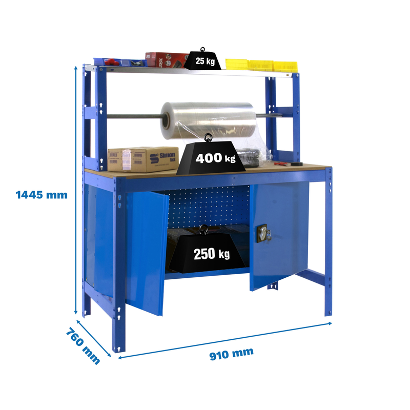 Bancada de Trabalho SIMONWORK BT4 CABINET 900 AZUL/Madeira - 1445 x 910 x 760 mm