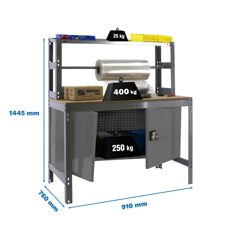 Bancada de Trabalho SIMONWORK BT4 CABINET 900 Cinzento/Madeira - 1445 x 910 x 760 mm