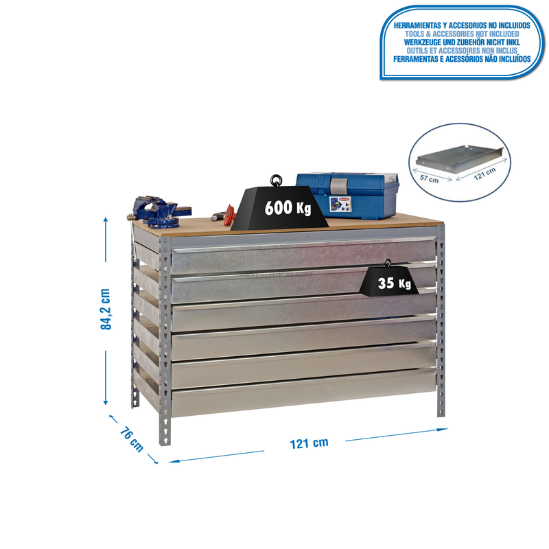 Bancada de Trabalho SIMONWORK BT5 BOX6 1200 Cinzento/Madeira - 842 x 1210 x 760 mm