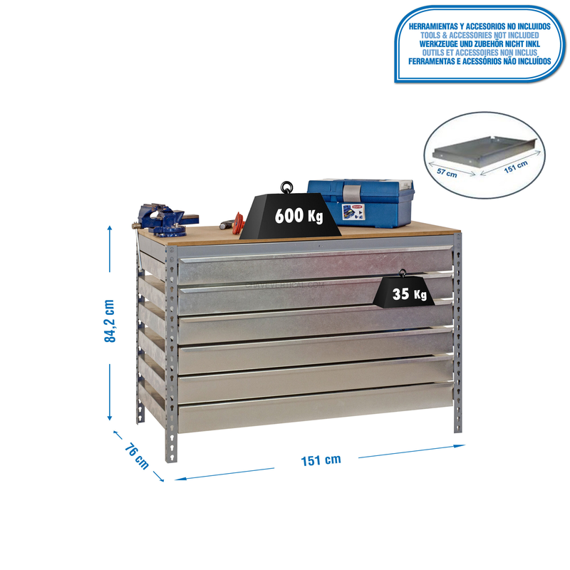 Bancada de Trabalho SIMONWORK BT5 BOX6 1500 Cinzento/Madeira - 842 x 1510 x 760 mm