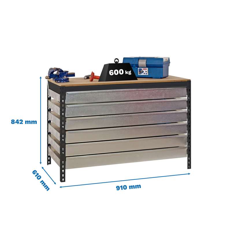 Bancada de Trabalho SIMONWORK BT5 BOX6 900 Antracite/Madeira - 842 x 910 x 610 mm
