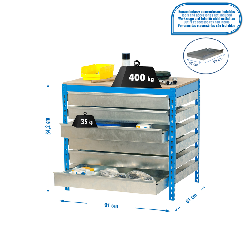 Bancada de Trabalho SIMONWORK BT5 BOX6 900 AZUL/Madeira - 842 x 910 x 610 mm
