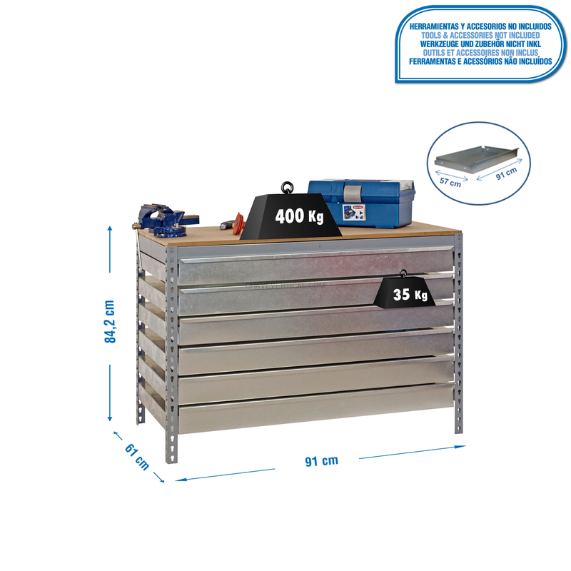 Bancada de Trabalho SIMONWORK BT5 BOX6 900 Cinzento/Madeira - 842 x 910 x 610 mm